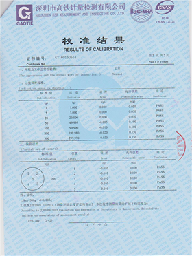 Electronic balance calibration certificate